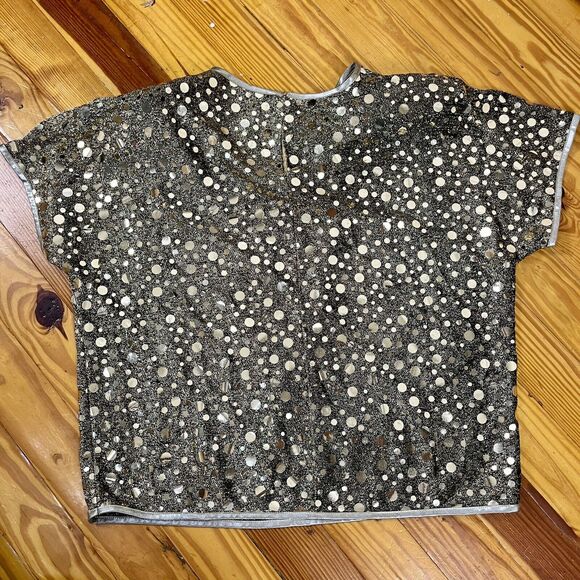 NOS Gold Sparkly Top Vtg Size 16 USA Glam Party Semi Sheer Caron Disco Rave New - Picture 16 of 17